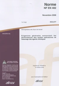 Norme NF EN 482 Exigences générales concernant les performances des modes opératoires de mesurage des agents chimiques