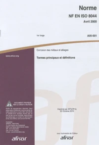 Norme NF EN 8044 Corrosion des métaux et alliages