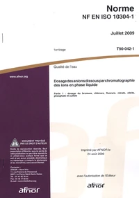 Norme NF EN ISO 10304-1 Qualité de l'eau