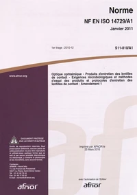 Norme NF EN ISO 14729/A1 Optique ophtalmique