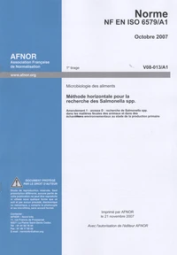 Norme NF EN ISO 6579/A1 Microbiologie des aliments