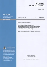 Norme NF EN ISO 6888-3 Microbiologie des aliments