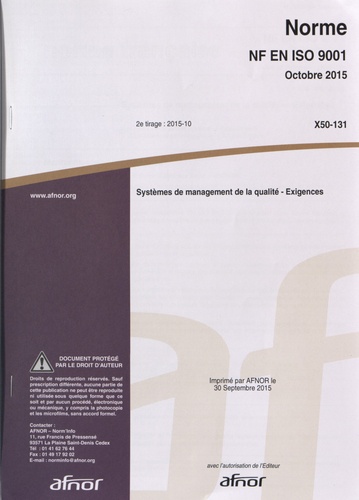  AFNOR - Norme NF EN ISO 9001 Systèmes de management de la qualité - Exigences.