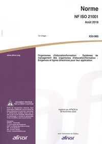 Norme NF ISO 21001 Organismes d'éducation/formation