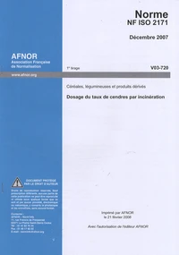 Norme NF ISO 2171 Céréales, légumineuses et produits dérivés