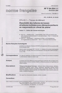 Norme NF P84-204-1-1 Etanchéité des toitures-terrasses et toitures inclinées avec éléments porteurs en maçonnerie en climat de plaine