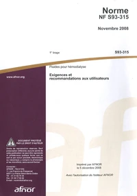 Norme NF S93-315 Fluides pour hémodialyse