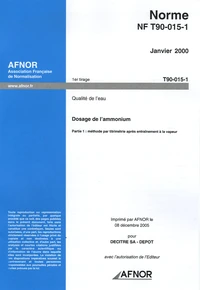 Norme NF T90-015-1, Janvier 2000, Qualité de l'eau