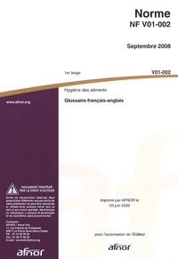 Norme NF V01-002 Hygiène des aliments