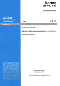 Norme NF V12-057 : Produits de pépinières