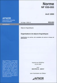 Norme NF X50-055 Avril 2000 Séjours linguistiques