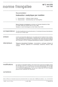 Norme NF Z 44-070, Août 1986, Documentation
