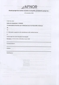 Pr NF EN 1041 Informations fournies par le fabricant avec les dispositifs médicaux