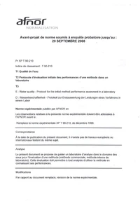 PR XP T90-210 Qualité de l'eau - Protocole d'évaluation initiale des performances d'une méthode dans un laboratoire