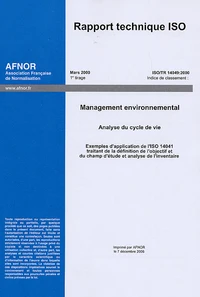 Rapport technique ISO Analyse du cycle de vie