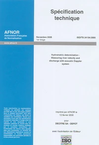Spécification technique Hydrometric determination