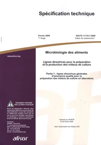 Spécification technique ISO/TS 11133-1:2009 Microbiologie des aliments