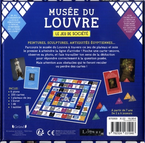 Musée du Louvre - Le jeu de société. Avec 6 pions, 200 cartes, 1 plateau de jeu, 1 livret, 1 dé, 1 sablier