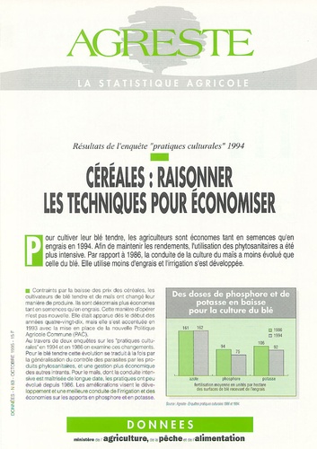  Agreste - Agreste Données N° 83, Octobre 1995 : Céréales : raisonner les techniques pour économiser - Résultats de l'enquête "pratiques culturales" 1994.