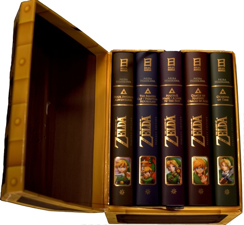 The Legend of Zelda  Edition légendaire. Coffret musical en 5 volumes : Ocarina of Time ; Oracle of Seaons/Oracle of Ages ; Majora's Mask/A Link to the Past ; The Minish Cap/Phantom Hourglass ; Four Swords Adventures. Avec 1 poster offert