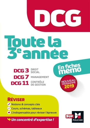 Toute la 3e année DCG en fiches mémo. DCG 3, Droit social ; DCG 7, Management ; DCG 11, Contrôle de Gestion  Edition 2019
