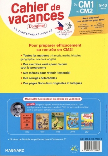 Cahier de vacances du CM1 au CM2  Edition 2021