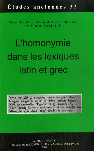Alain Christol - L'homonymie dans les lexiques latin et grec.