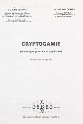 Cryptogamie. Mycologie générale et appliquée