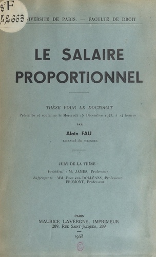 Le salaire proportionnel. Thèse pour le Doctorat