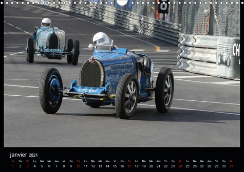 CALVENDO Art  Bugatti en course à Monaco (Calendrier mural 2021 DIN A3 horizontal). Ettore Bugatti a signé un mythe (Calendrier mensuel, 14 Pages )