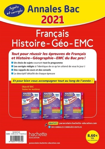 Français, Histoire-Géo-EMC Bac Pro. Sujets et corrigés  Edition 2021