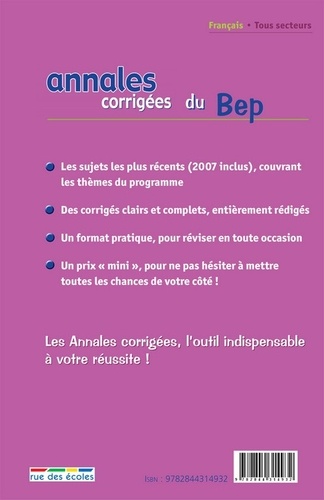 Français. Annales corrigées du BEP  Edition 2008
