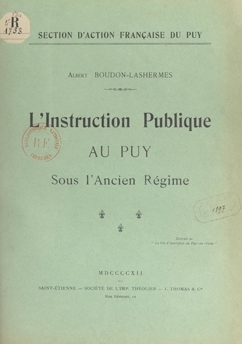 L'instruction publique au Puy sous l'Ancien Régime