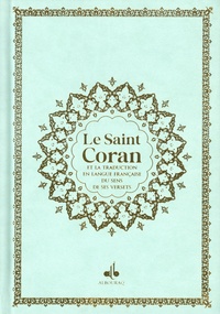  Albouraq - Le Saint Coran et la traduction en langue française du sens de ses versets - Avec pages arc-en-ciel, couverture daim turquoise.