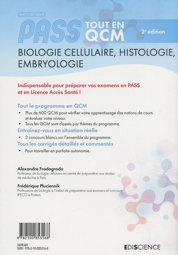 PASS Biologie cellulaire, histologie, embryologie Tout en QCM. Parcours santé & L.AS 2e édition