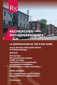 Alexandre Maltais et Hélène Bélanger - Recherches sociographiques. Volume 62, numéro 1, janvier–avril 2021.