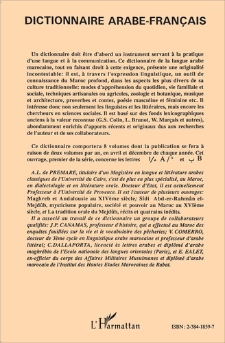 Dictionnaire arabe-français. Langue et culture marocaines Tome 1, A-B