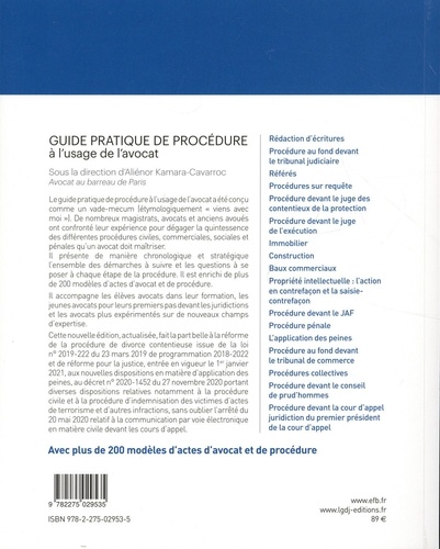 Guide pratique de procédure à l'usage de l'avocat  Edition 2021