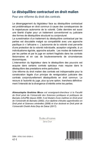 Le déséquilibre contractuel en droit malien. Pour une réforme du droit des contrats
