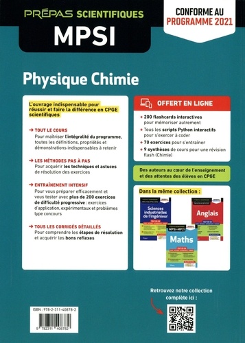 Physique Chimie MPSI tout-en-un. Cours, méthodes, entraînements, corrigés  Edition 2021