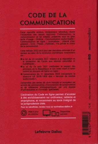 Code de la communication. Annoté & commenté  Edition 2022