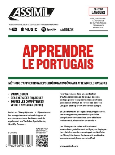 Apprendre le portugais Niveau débutants A2  avec 1 CD audio MP3