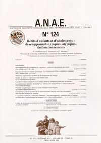 Récits denfants et dadolescents : développements typiques, atypiques, dysfonctionnements