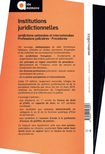 Institutions juridictionnelles. Juridictions natioales et internationales - Professions judiciaires - Procédures 13e édition