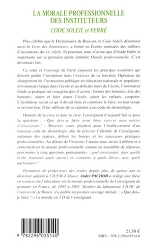 André Pachod - La morale professionnelle des instituteurs - Code Soleil et Ferré.