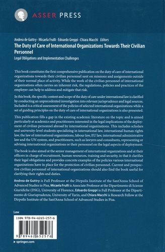 The Duty of Care of International Organizations Towards Their Civilian Personnel. Legal Obligation and Implementation Challenges