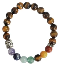 Bracelet 7 Chakras Oeil de tigre Perles rondes 8 mm Bouddha