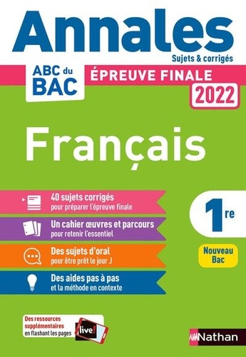 Français 1re. Sujets et corrigés  Edition 2022