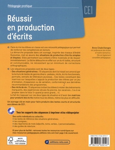 Réussir en production d'écrits CE1  avec 1 Cédérom