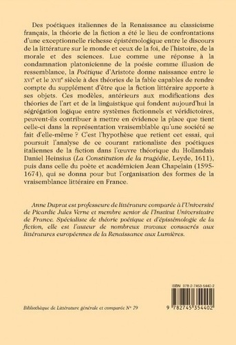 Vraisemblances. Poétiques et théorie de la fiction, du Cinquecento à Jean Chapelain (1500-1670)